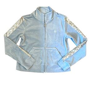 Juicy Couture Y2K Velour Jacket Women's Small Silver Sequins Zip Front